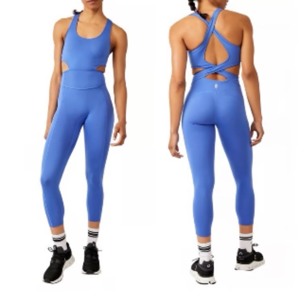 NEW FP Movement by Free People Back It Up Jumpsuit Onesie Swim Club Pool Blue L